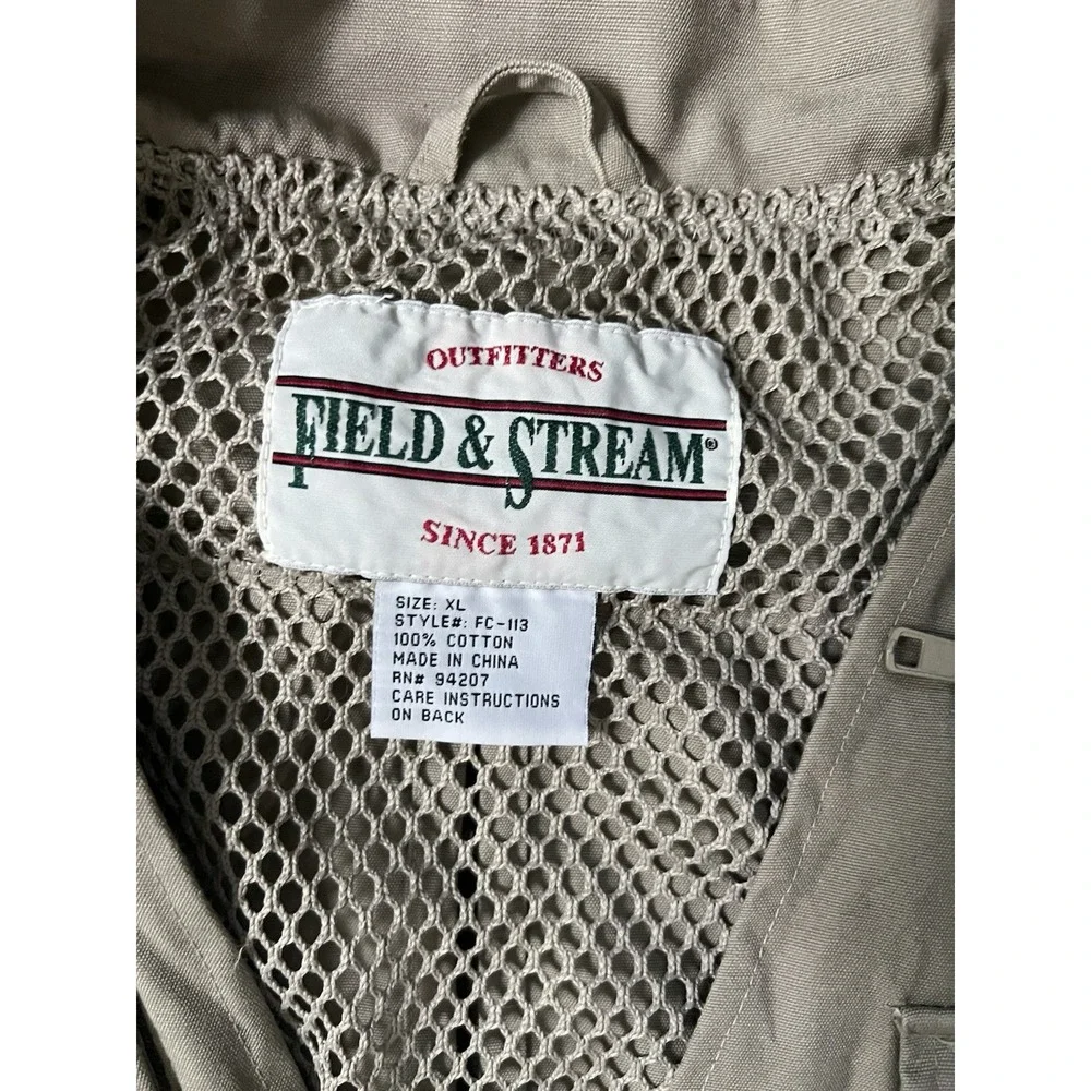 VTG Field & Stream Fly Fishing Vest Mens XL Khaki Multipocket Outdoors Zip Vent